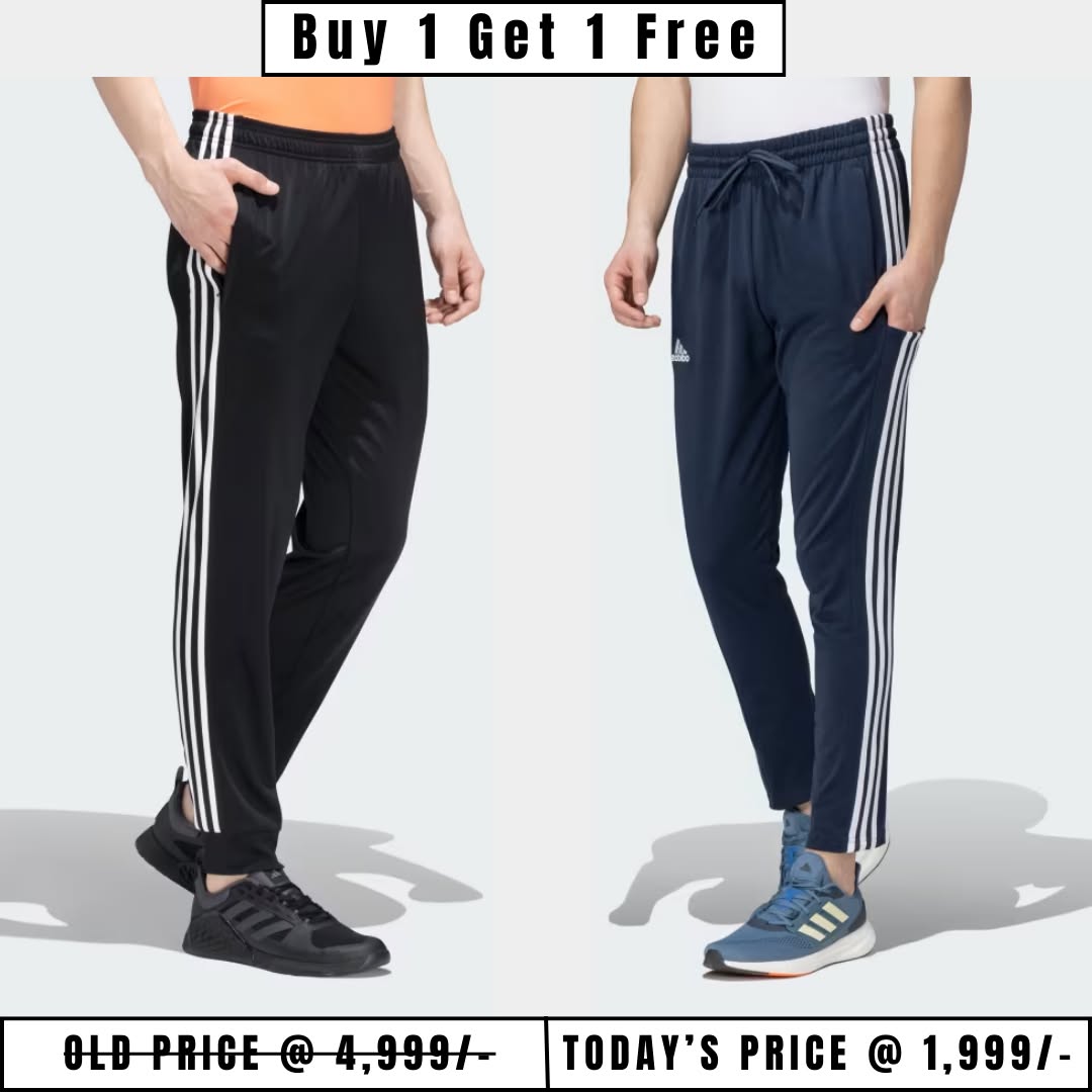 Original Adidas Solid & Casual Men Track Pants color Black & Navy Blue