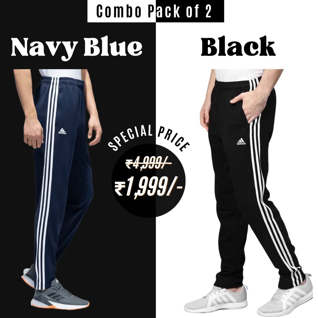 Original Adidas Solid & Casual Men Track Pants color Black & Navy Blue
