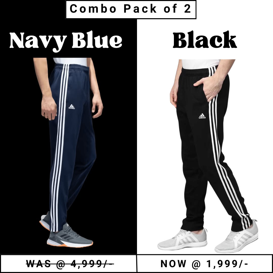 Original Adidas Solid & Casual Men Track Pants color Black & Navy Blue