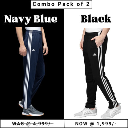 Original Adidas Solid & Casual Men Track Pants color Black & Navy Blue