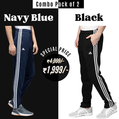 Original Adidas Solid & Casual Men Track Pants color Black & Navy Blue
