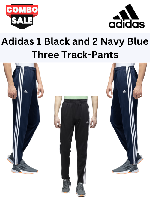Original Adidas Three (03-Pack of 1 Black & 2 Navy Blue) -Style Solid Casual Track Pants