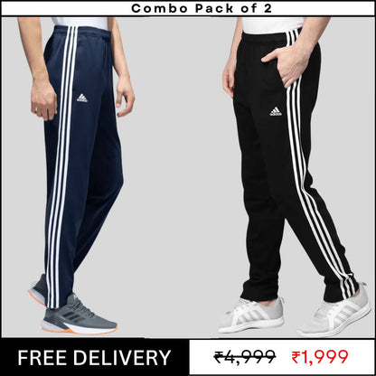 Original Adidas Solid & Casual Men Track Pants color Black & Navy Blue